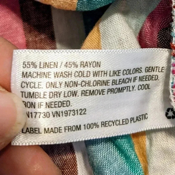 Ava And Viv Blouse Plus 2X Top Striped Short Sleeve Linen Blend White Purple NWT - Picture 4 of 5